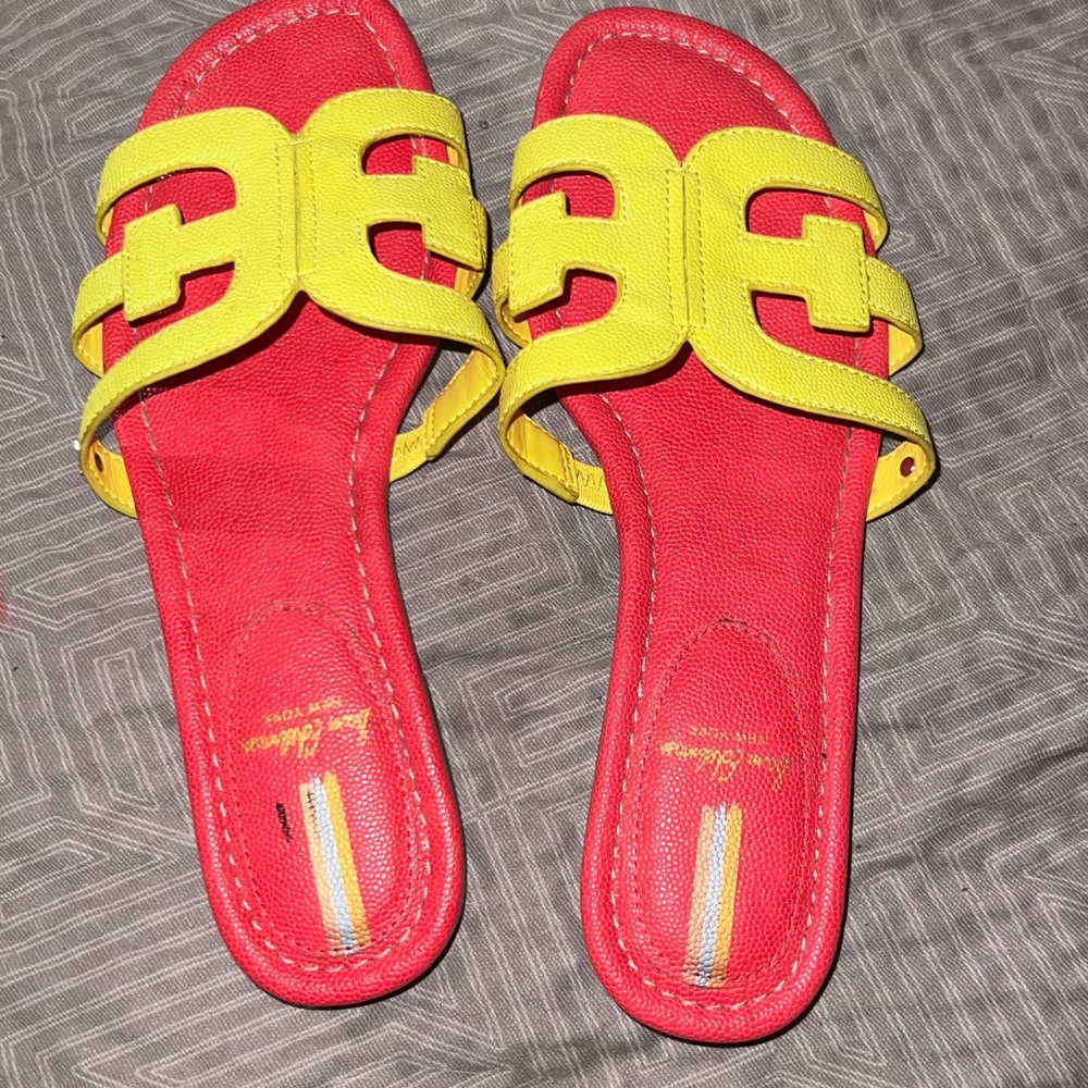 Bright Red and Yellow Slide Sandals